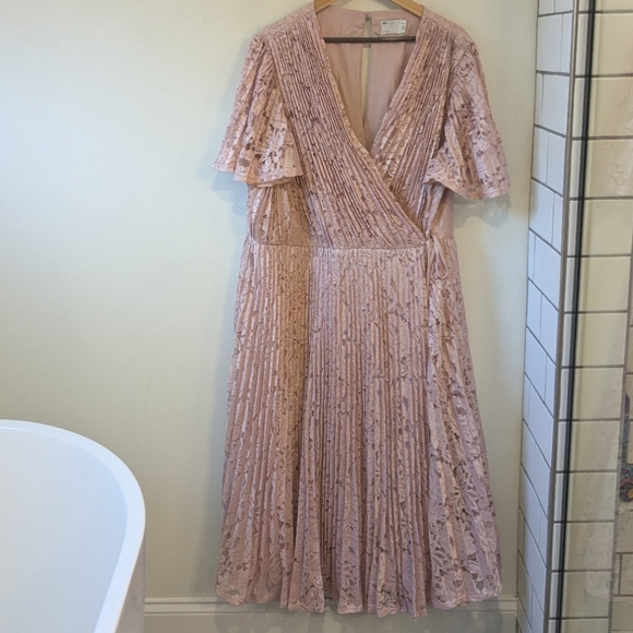 NEW ASOS DESIGN Curve Exclusive Lace Pleated With Tie Detail Blush Pink - Picture 4 of 12